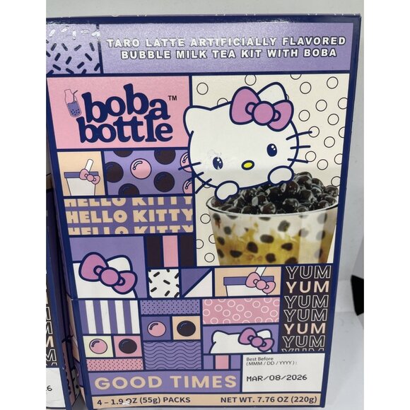 2x Sanrio Hello Kitty Boba Bottle Taro Latte Bubble Milk Tea Drink Kit 8 Pack - Picture 2 of 4
